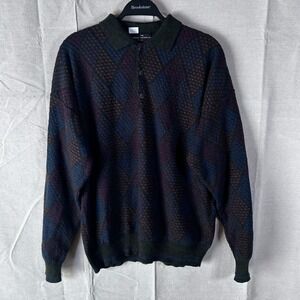 The Italian Sweater Co Mens XL Argyle Wool Blend Knit Polo Sweater Made in Italy
